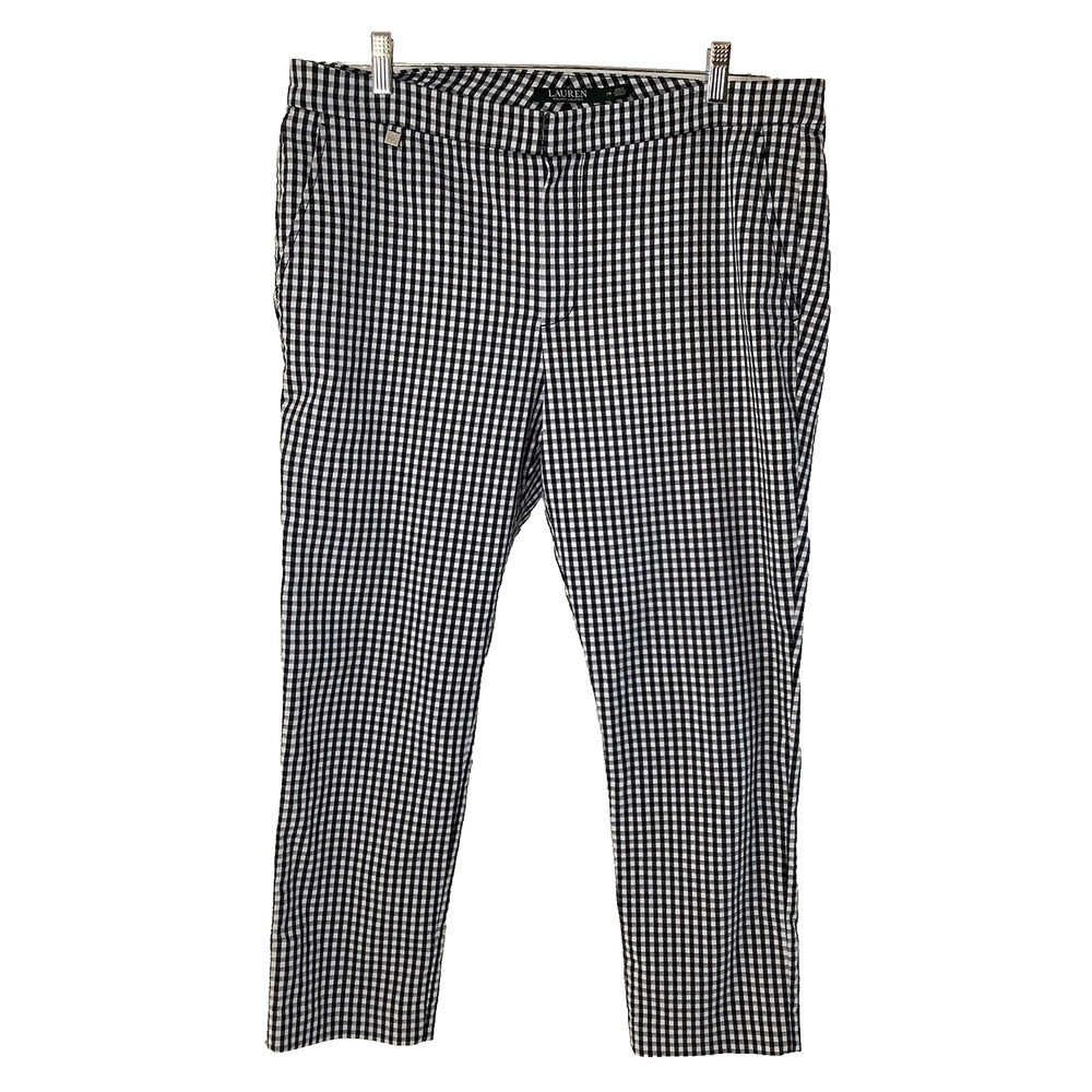 Ralph Lauren Women’s Pants Black White Checked Gingham Cropped Straight Size 14
